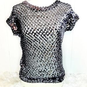 Vintage Silver Sequins Mesh Top by Toppettes  L